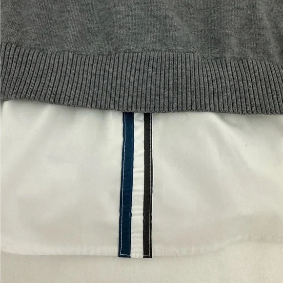 YAL New York Gray Stripe Sleeve Layered Faux Shirt Hem Sweater Size Large - Picture 7 of 7